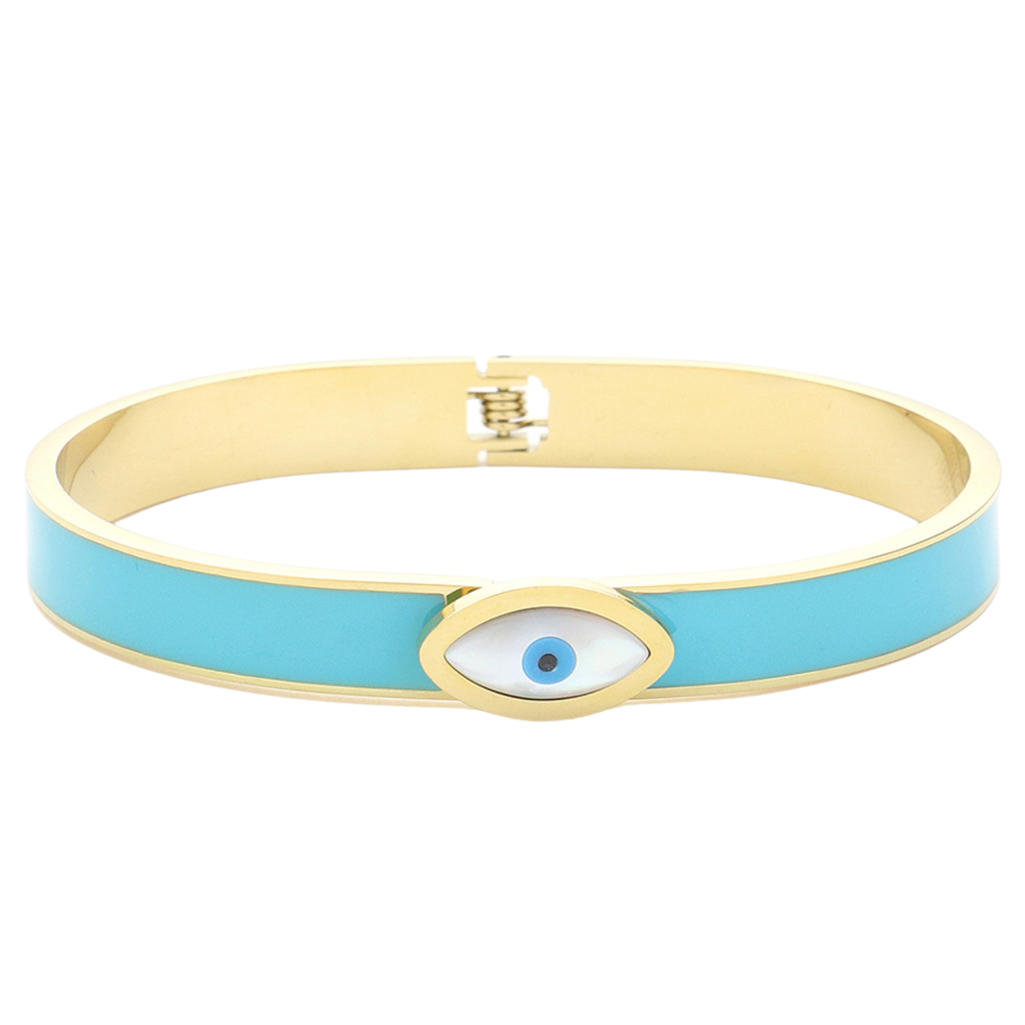 Turquoise Evil Eye Stainless Steel Hinged Bracelet