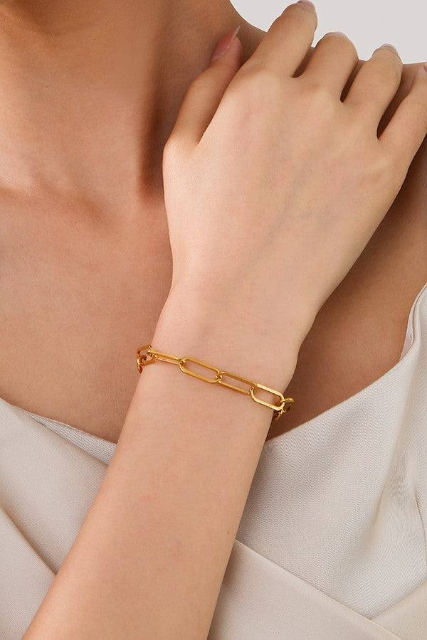 Stainless steel waterproof tarnish-free bracelet by Private Label Jewelry, showcasing a sleek, modern design on a neutral background.