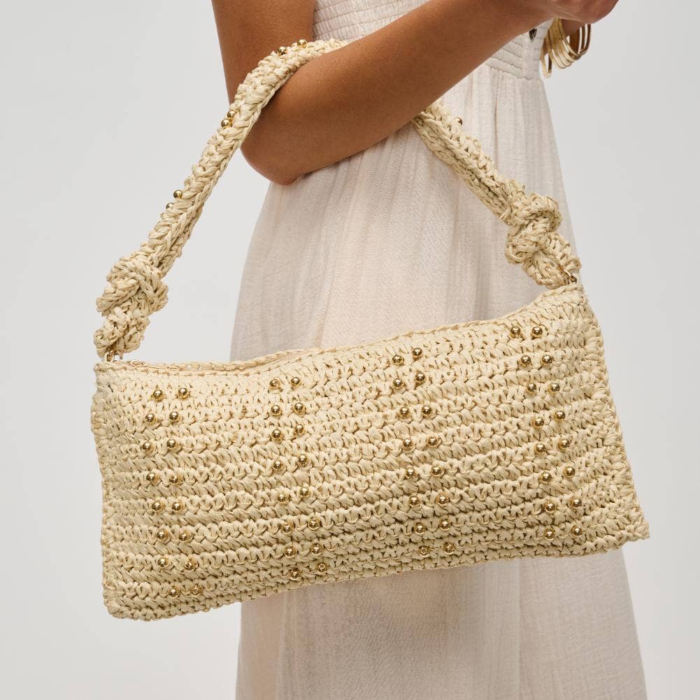 Urban Expressions Clarissa seasonal straw shoulder bag in natural tones with woven detail and a stylish design.