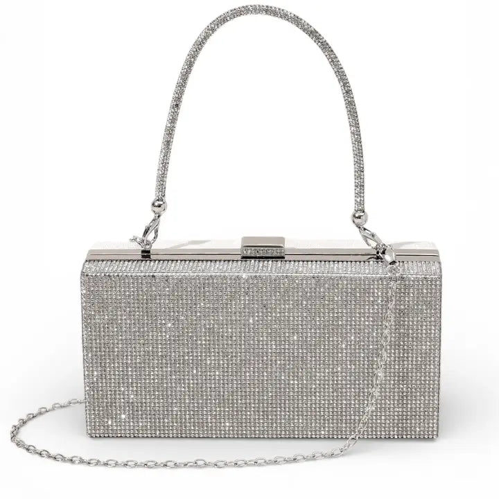 Convertible Top Handle Rhinestone Box Clutch Bag
