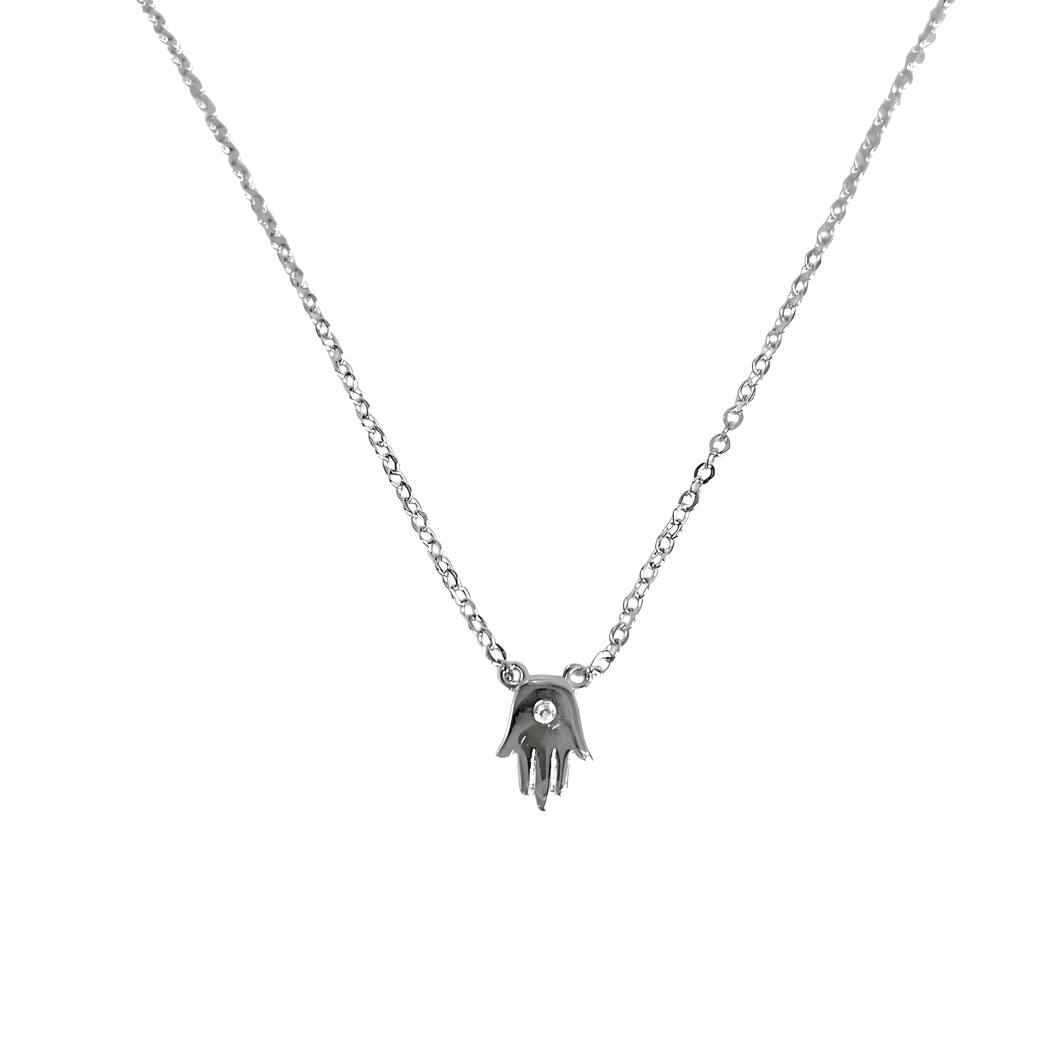 Tiny Hamsa with CZ Stone Necklace