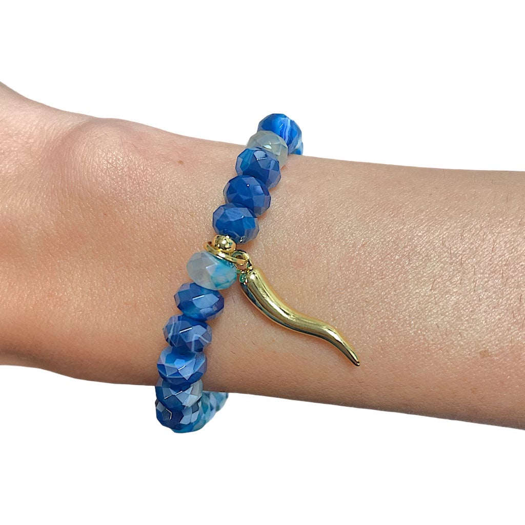 Italian Horn Blue Beaded Gemstone Bracelet