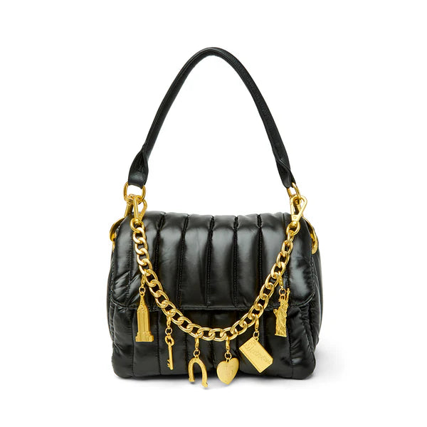 Gold Think Royln bag charm featuring intricate designs, perfect for adding flair to handbags and accessories.