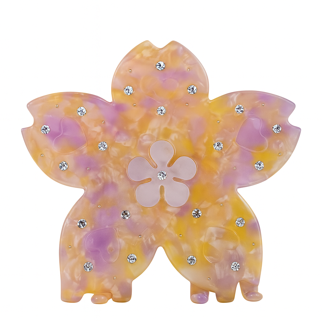 Tie Dye Acrylic Flower Clip with Rhinestone