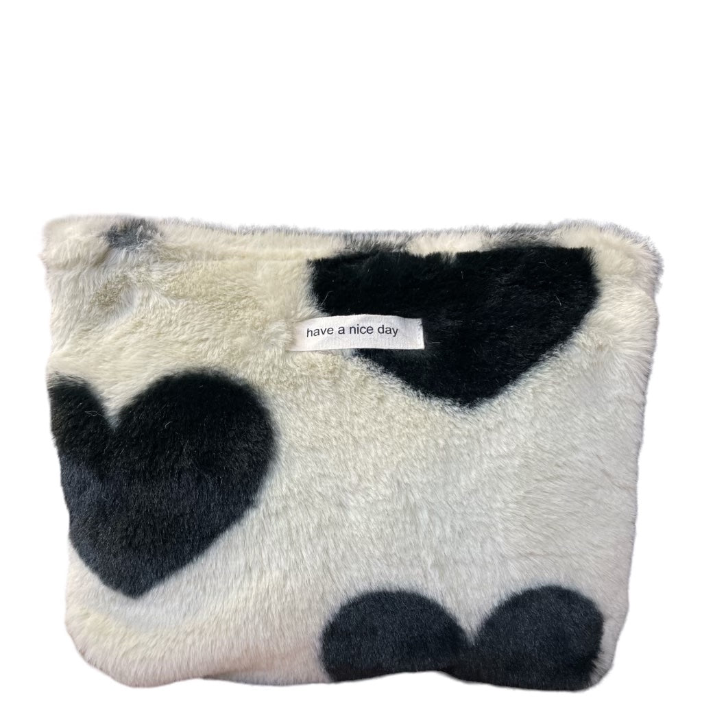 Have A Nice Day Faux Fur Heart Makeup Pouch