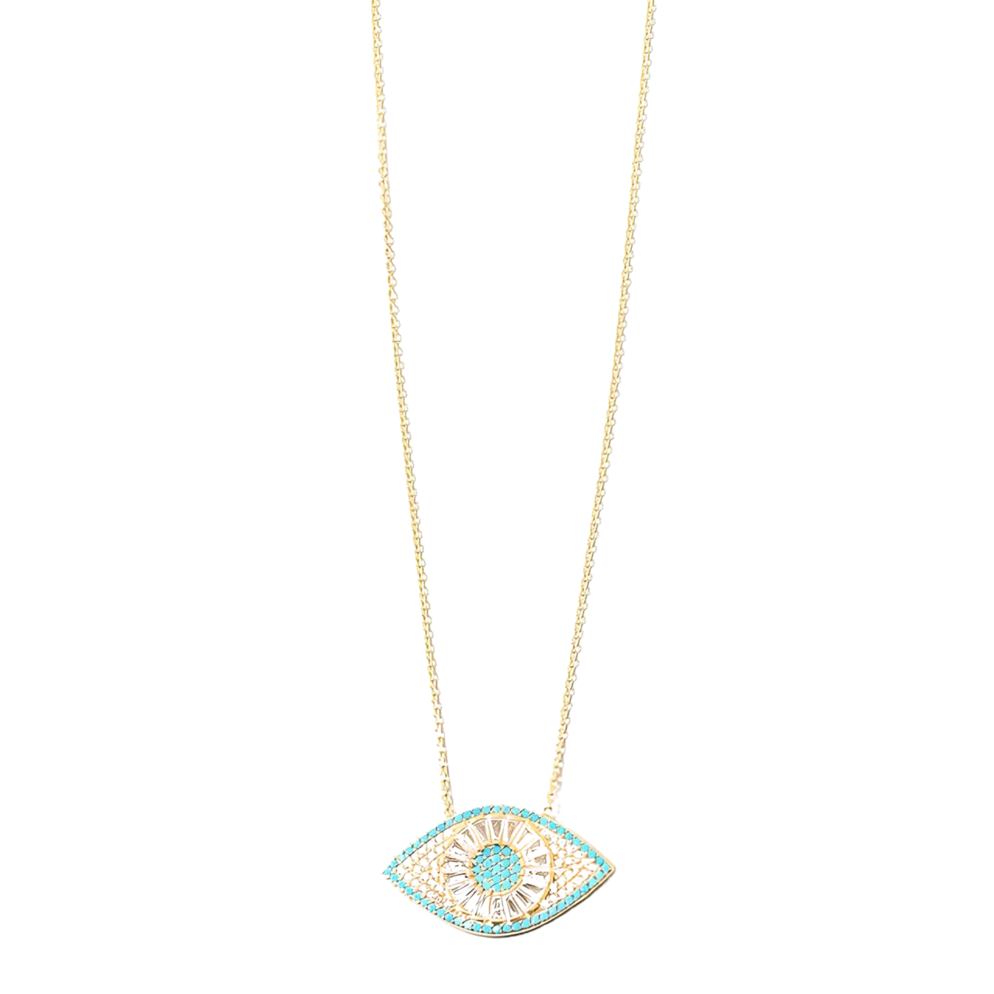 Gold Turquoise CZ Evil Eye Necklace