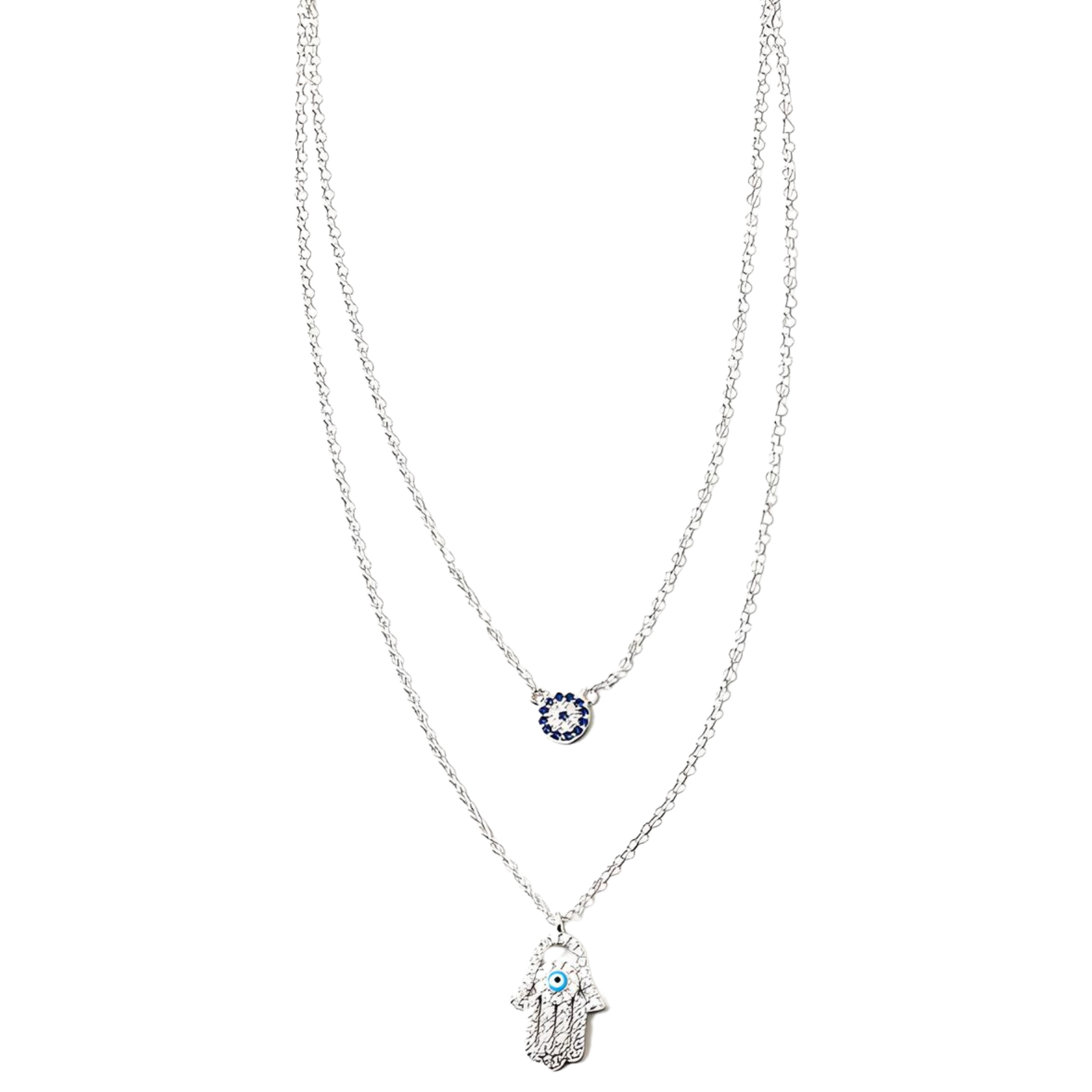 Dainty Evil Eye & Hamsa Double Layer Necklace