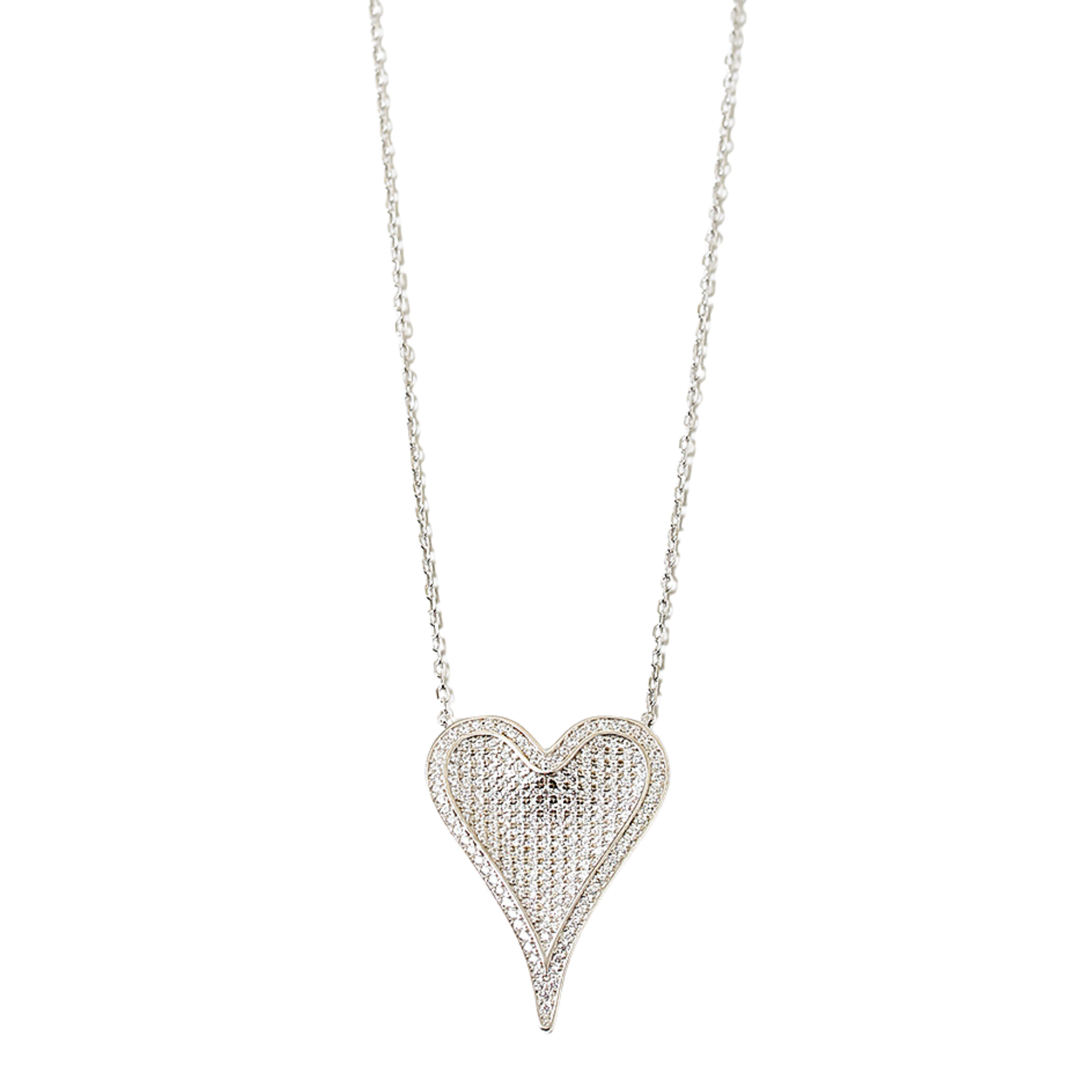 3D Large Pave Heart Necklace