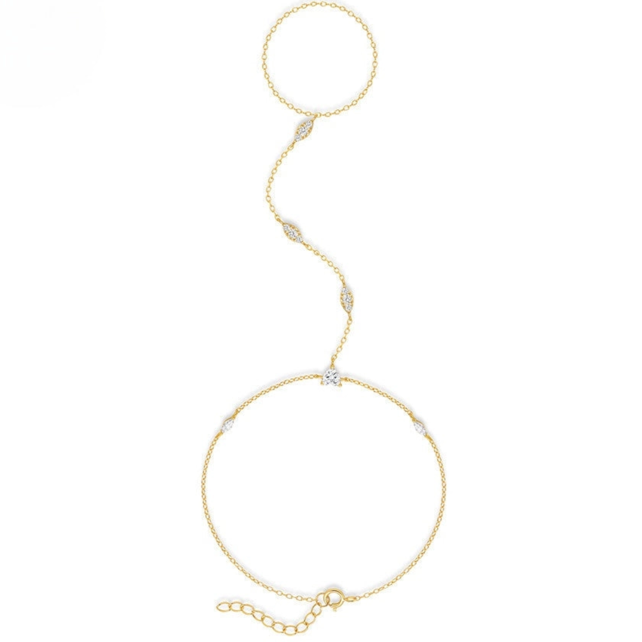 Marquise-Cut Cz Hand Chain Bracelet in 925 Sterling Silver