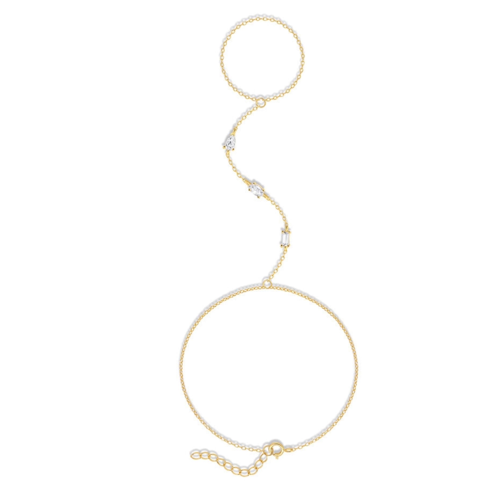 Marquise-Cut Cz Hand Chain Bracelet in 925 Sterling Silver