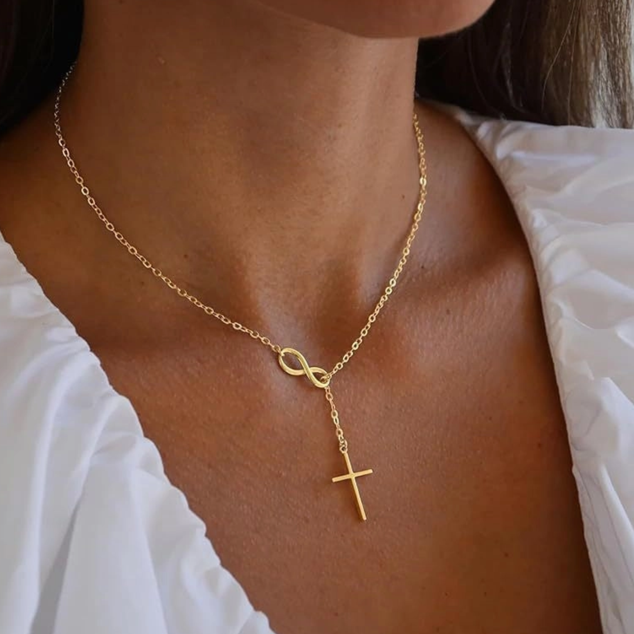 Classic Infinity Cross Lariat Y Necklace