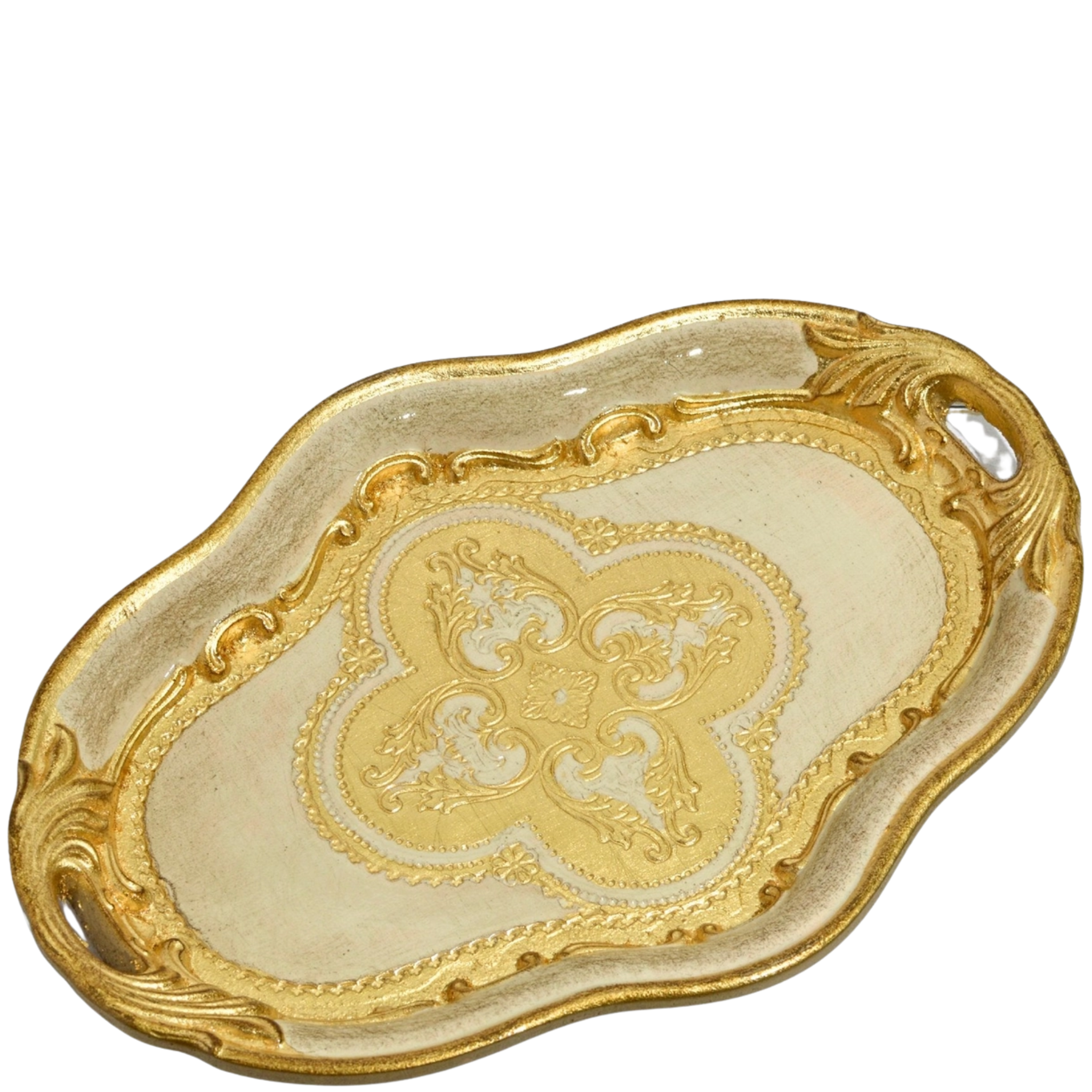 Florentine Wood Oval Small Tray with Handles