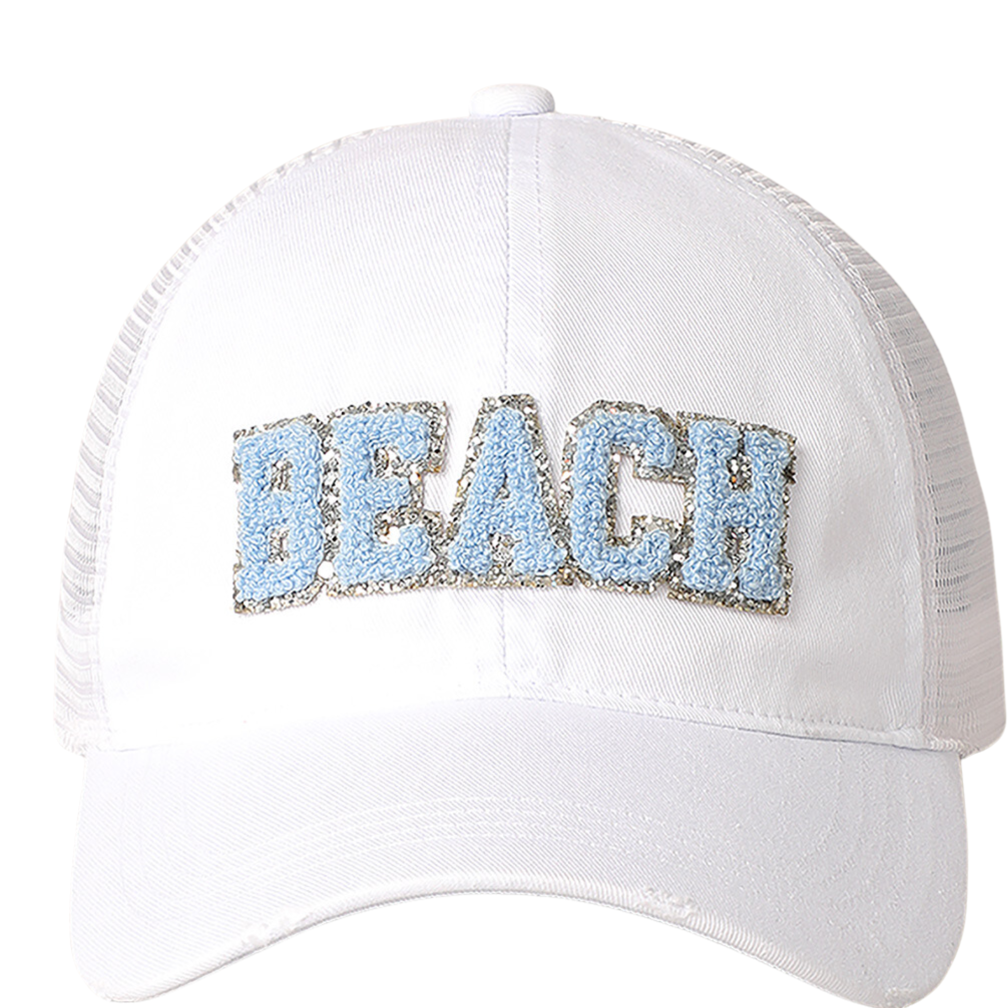 Beach Chenille Letter Patch Mesh Back Baseball Cap