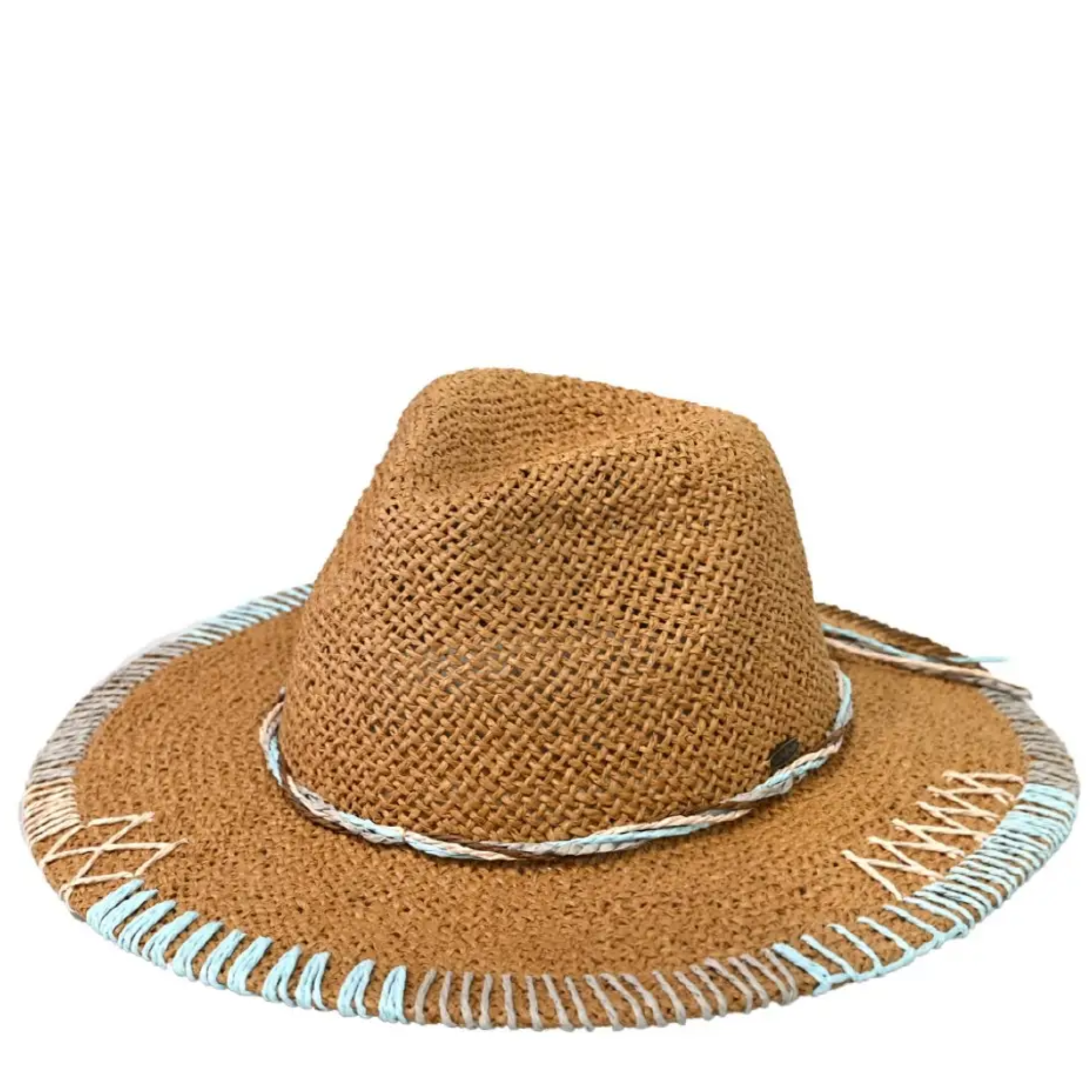 Multi-Colored Stitched Brim Panama Hat