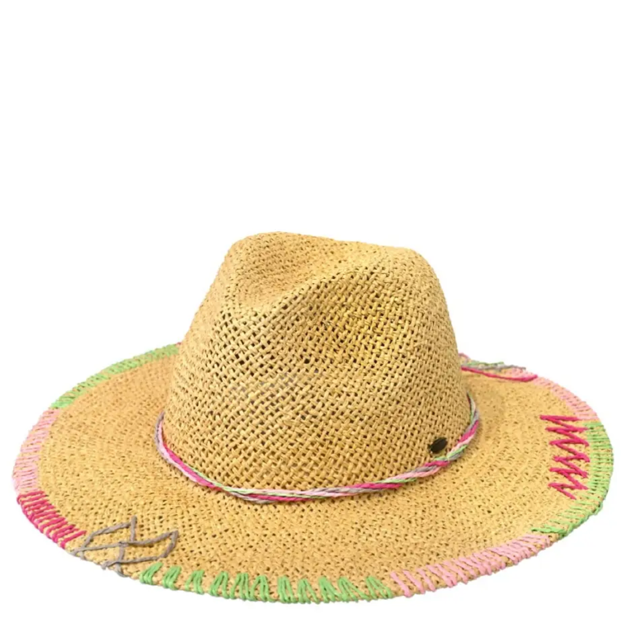 Multi-Colored Stitched Brim Panama Hat