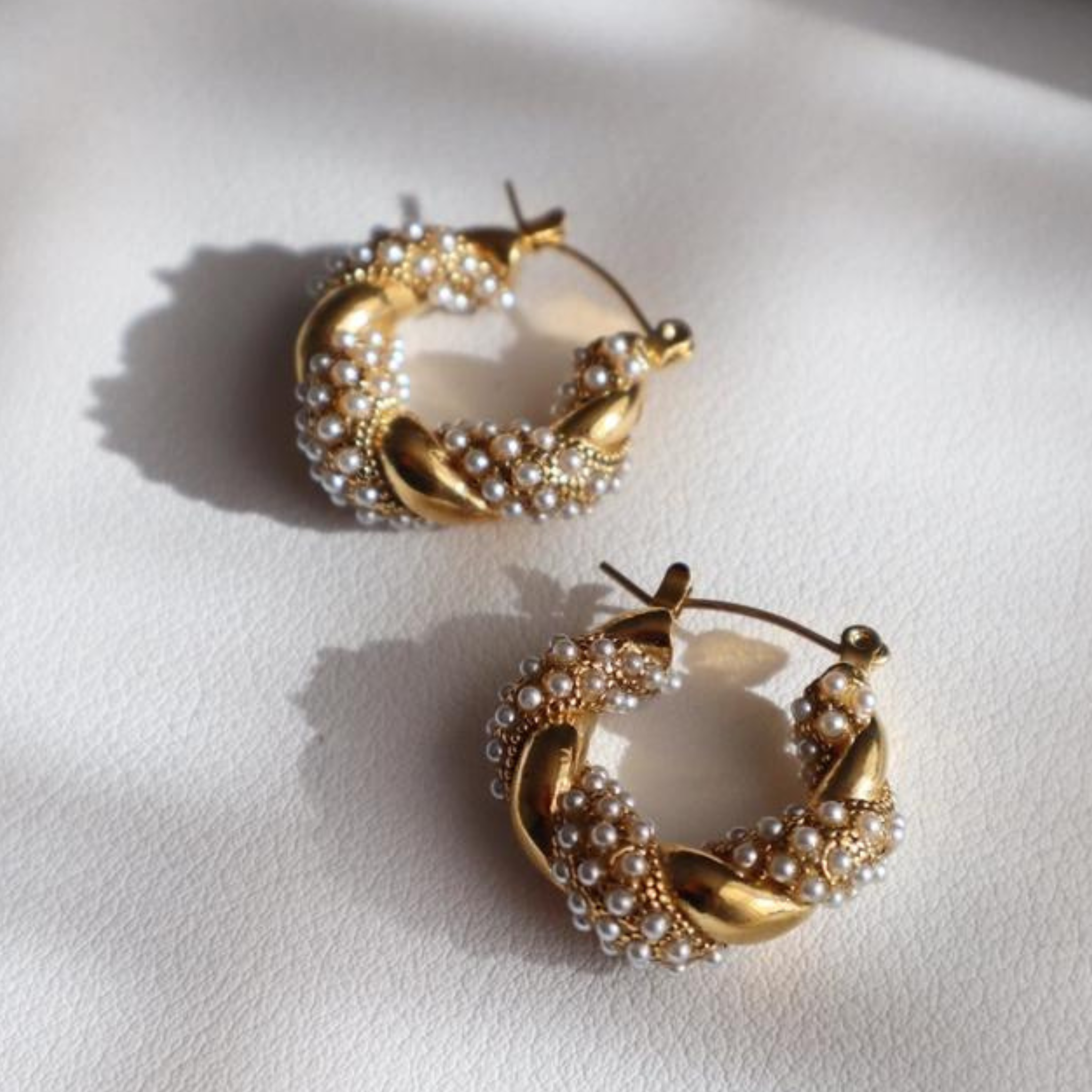 Nolita Hoops | Pearl Gold Twisted Hoops