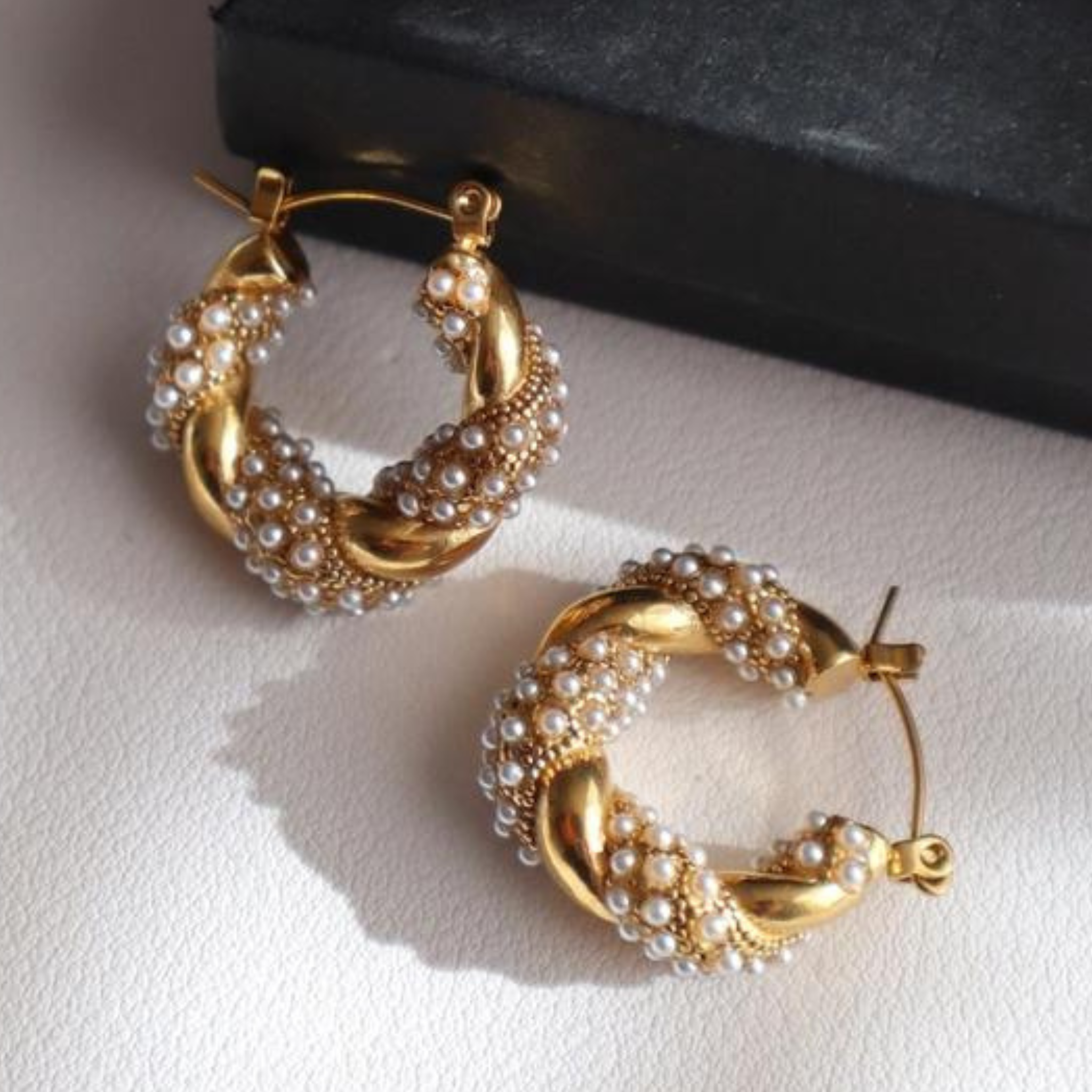 Nolita Hoops | Pearl Gold Twisted Hoops