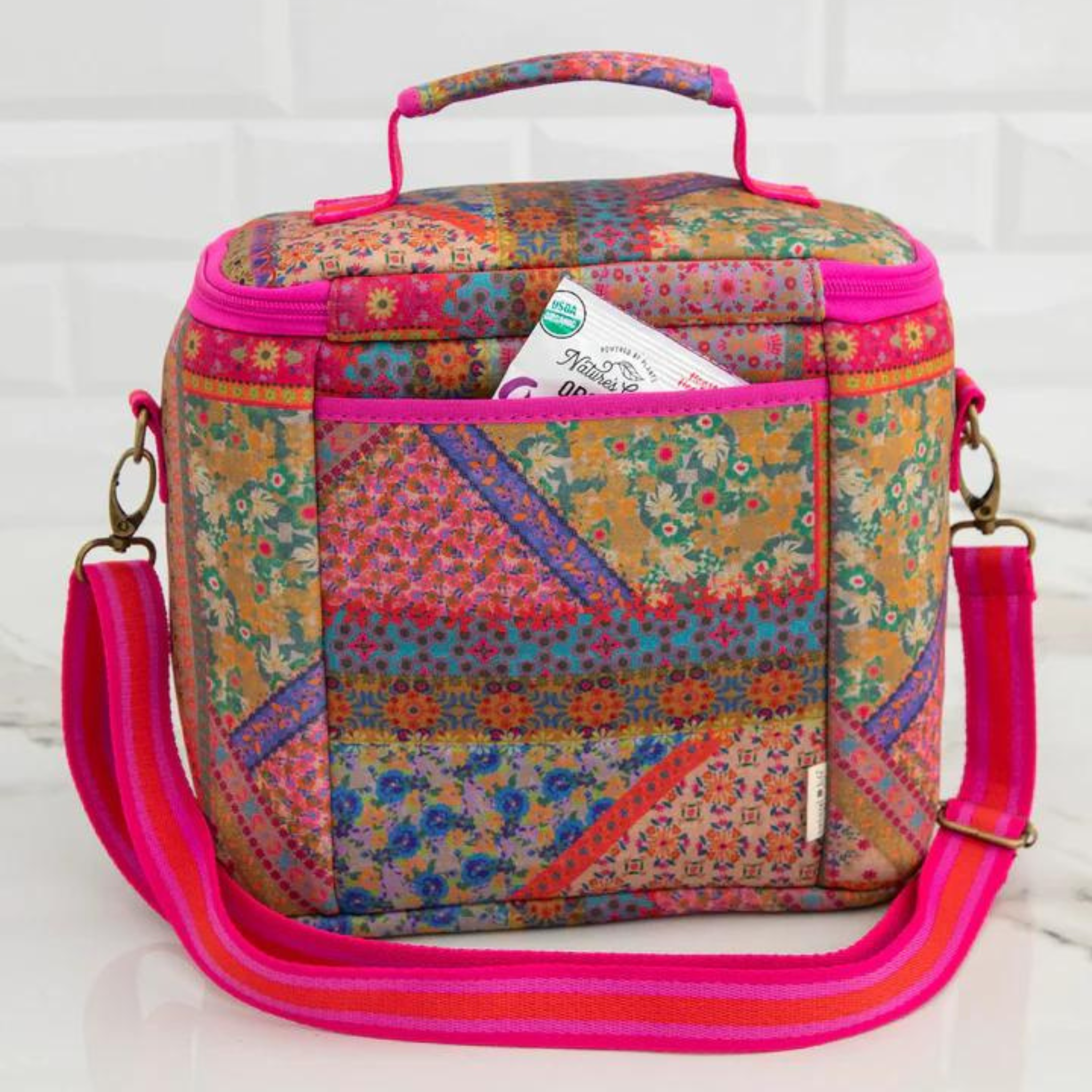 On The Go Lunch Tote - Folk Flower Patchwork