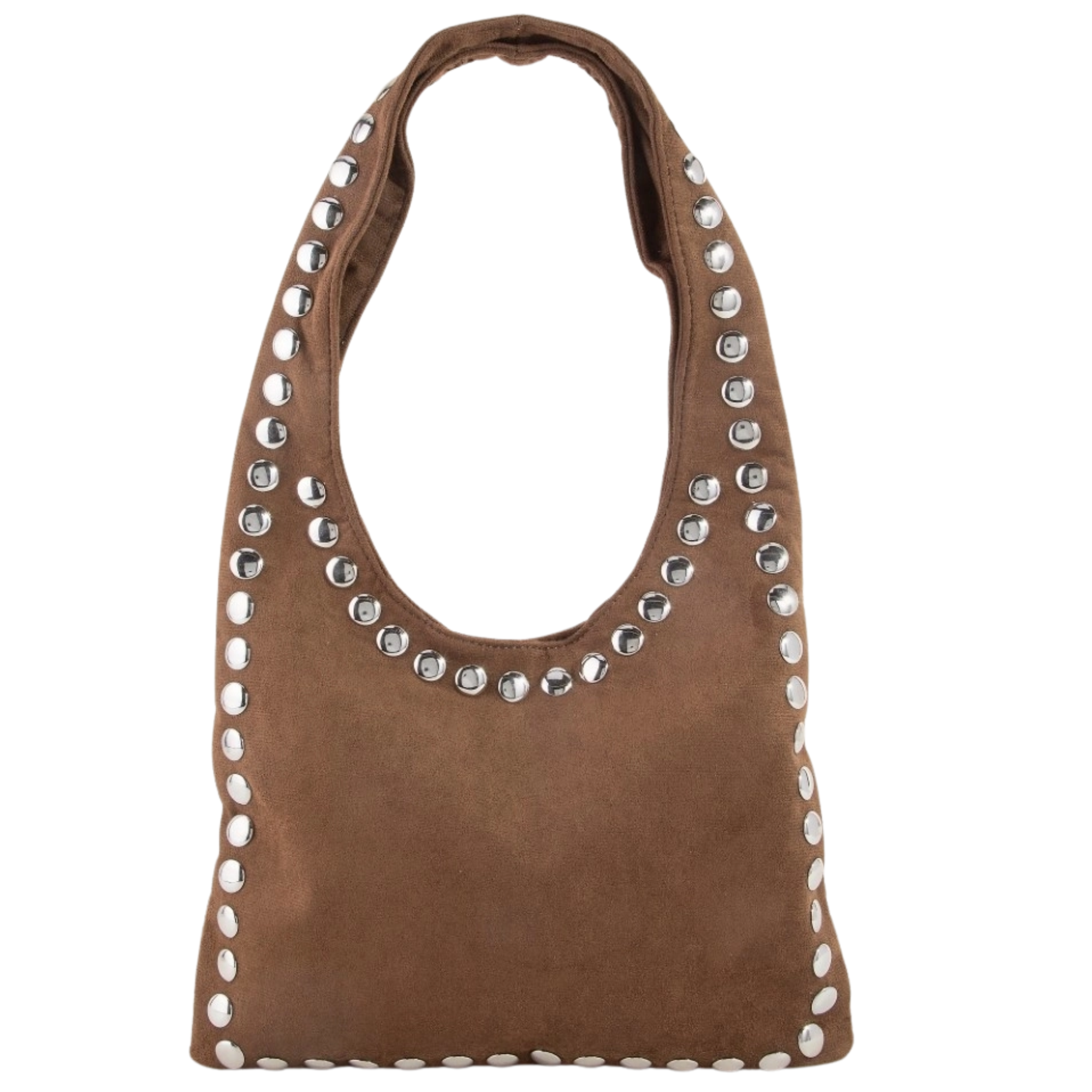 Grommet Border Studded Suede Shoulder Bag