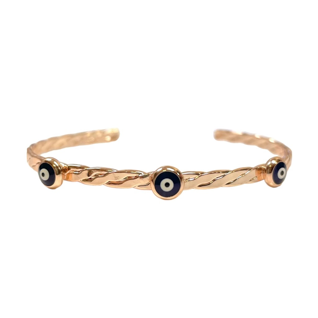 Rose Gold Navy Evil Eye Bangle Bracelet