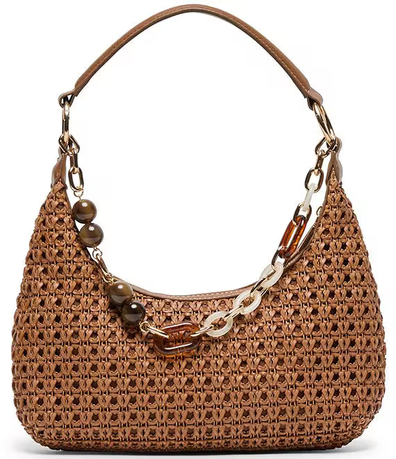 Dolce Vita Poppie woven chain charm shoulder bag with woven design and chain strap, stylish and versatile accessory.