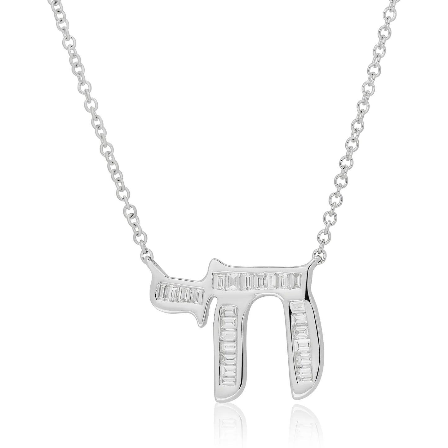 Silver Cz Cut Chai necklace from Private Label featuring sparkling cubic zirconia accents and a sleek, modern design.