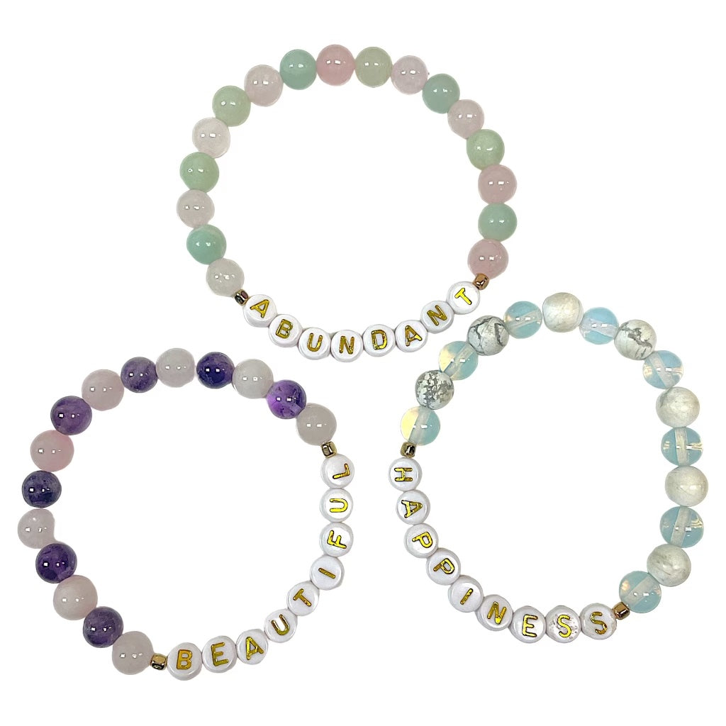 Positive Affirmations Gemstone Word Bracelets