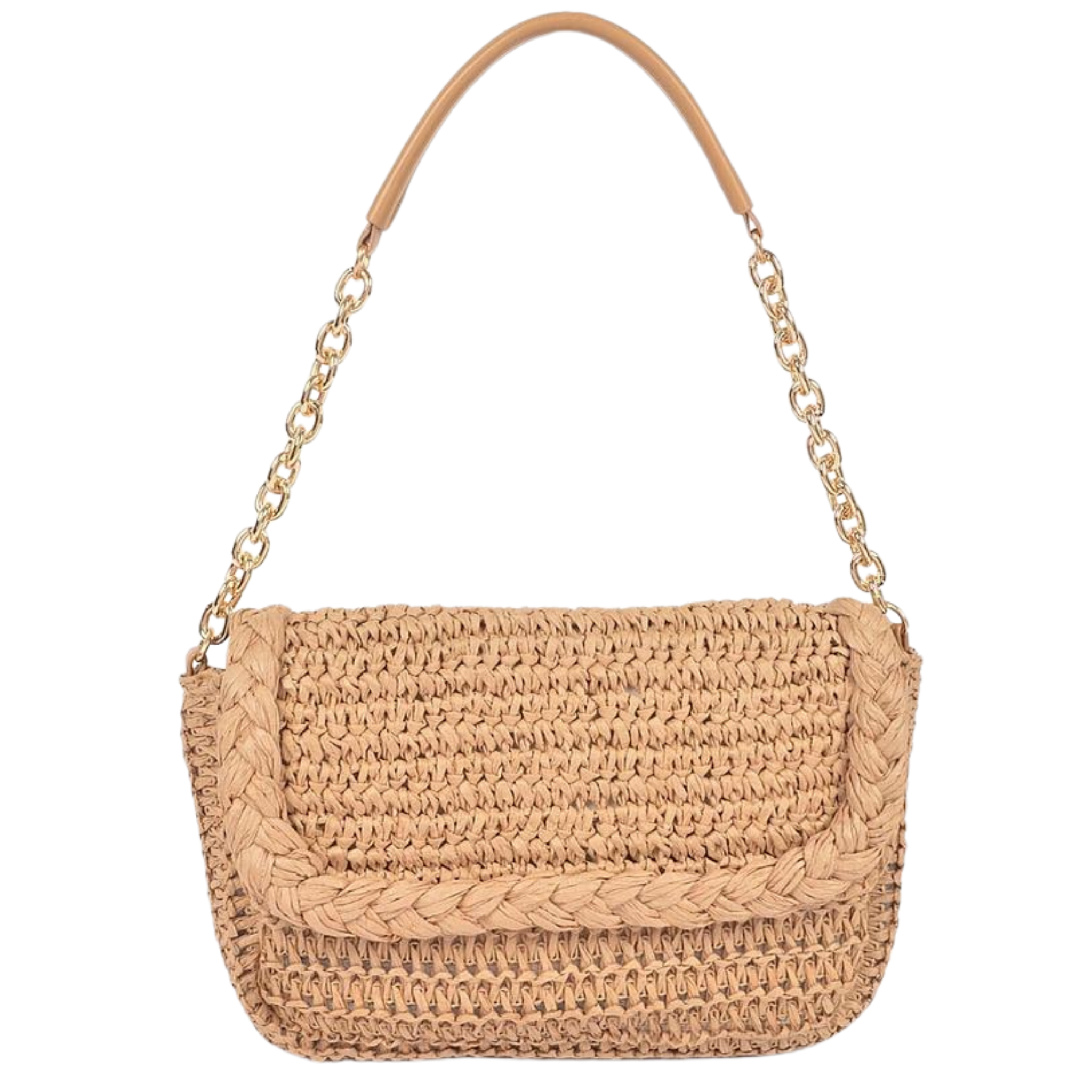 Straw Shoulder Bag With Chain Handle