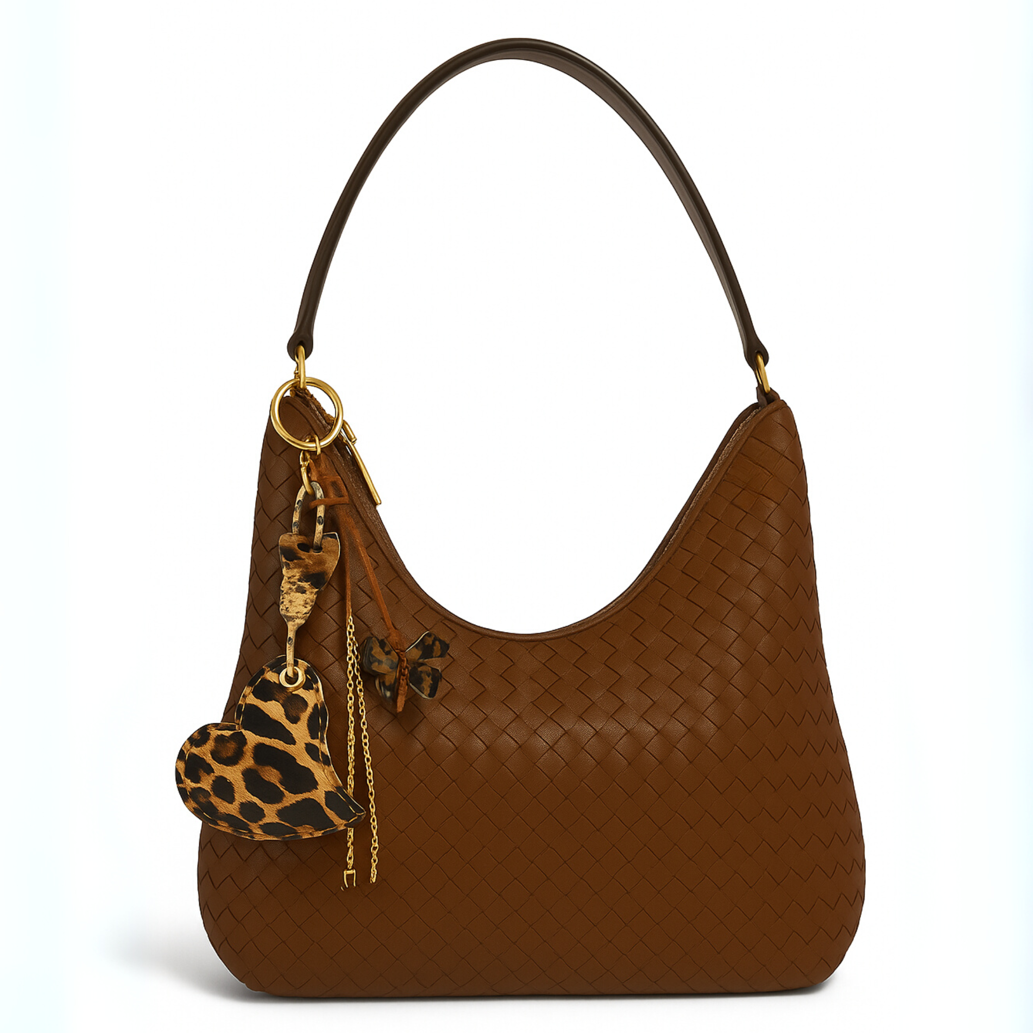 Leopard Leather Puffed Heart Rope Bag Charm