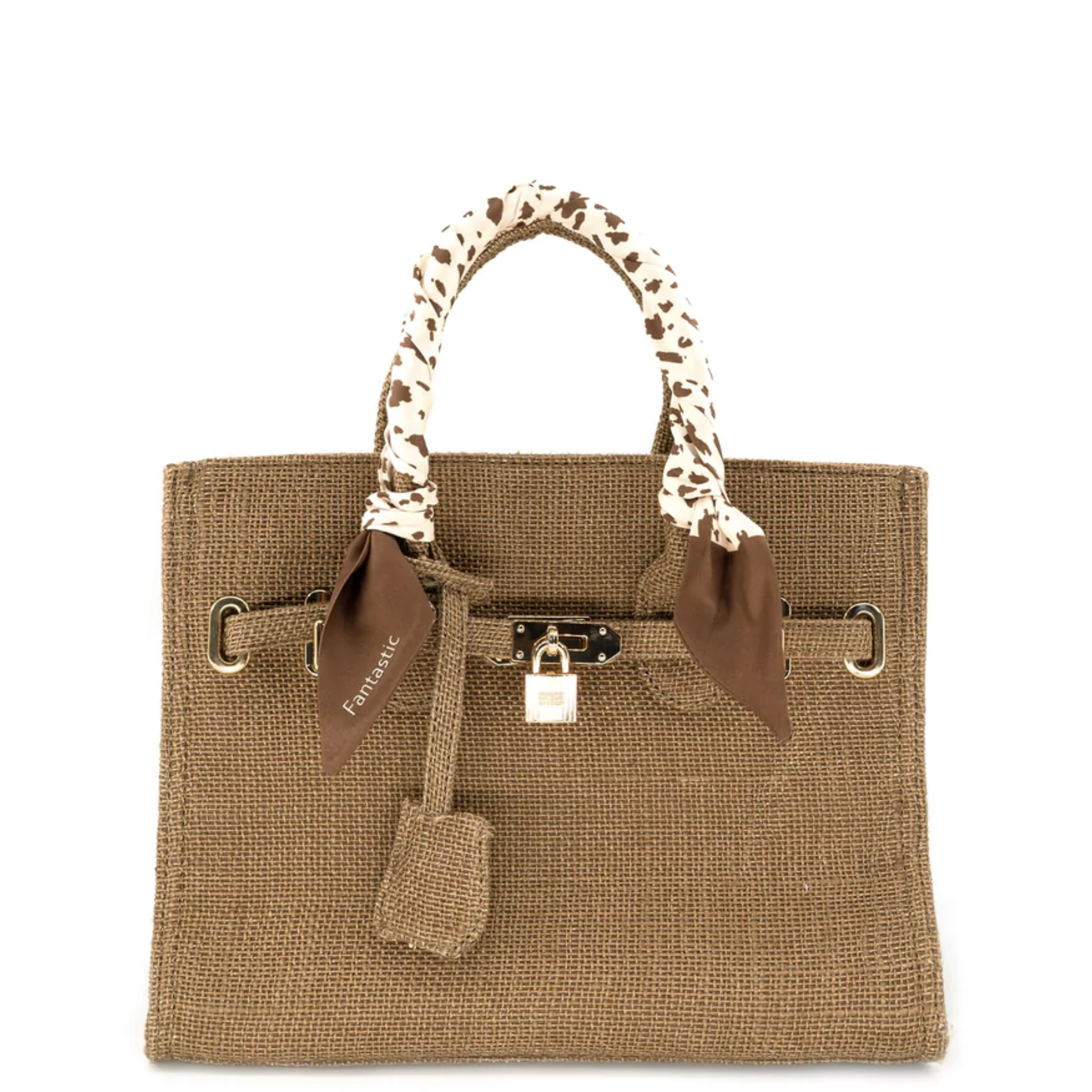 Burlap Satchel with Scarf Handle