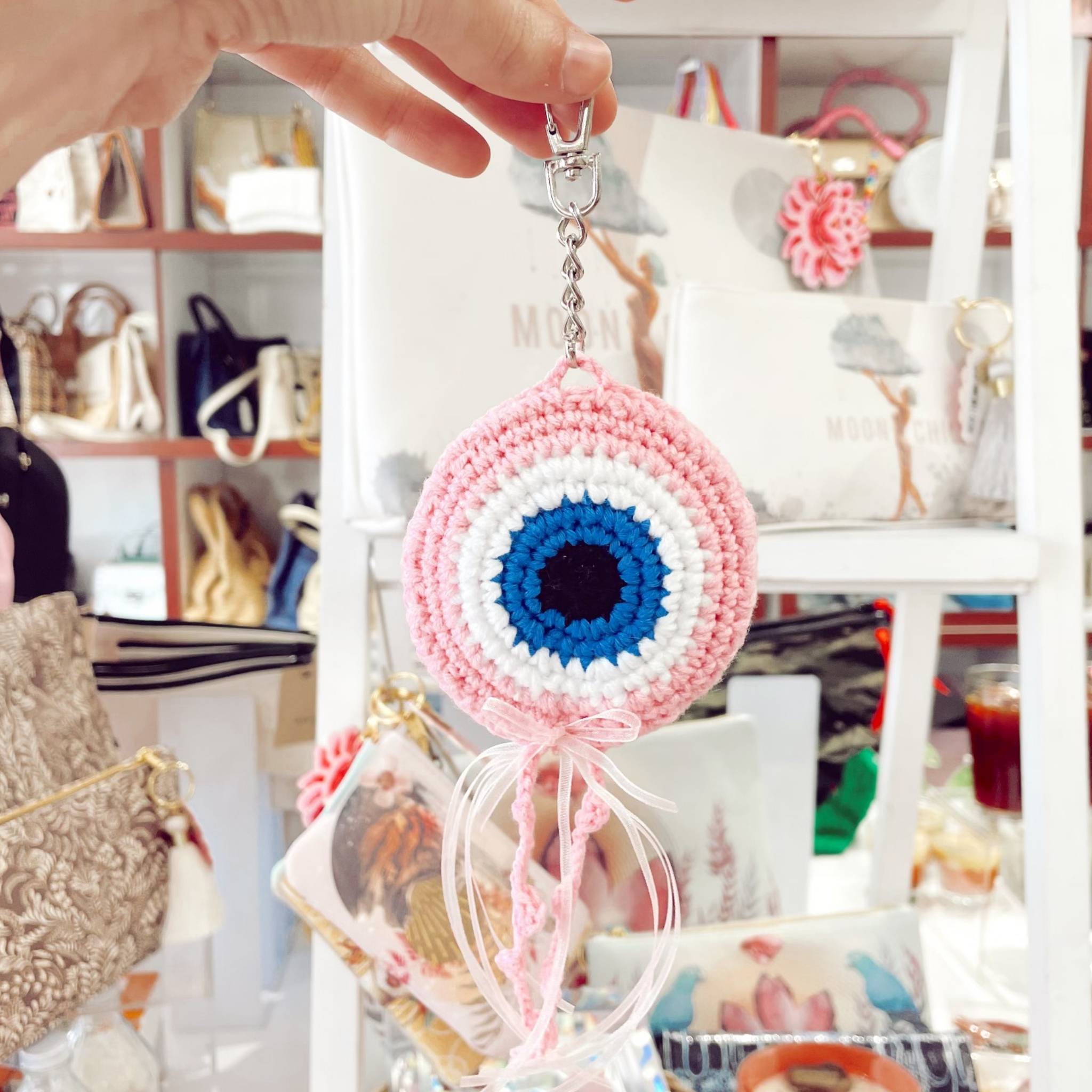 Evil Eye Crochet Keychain