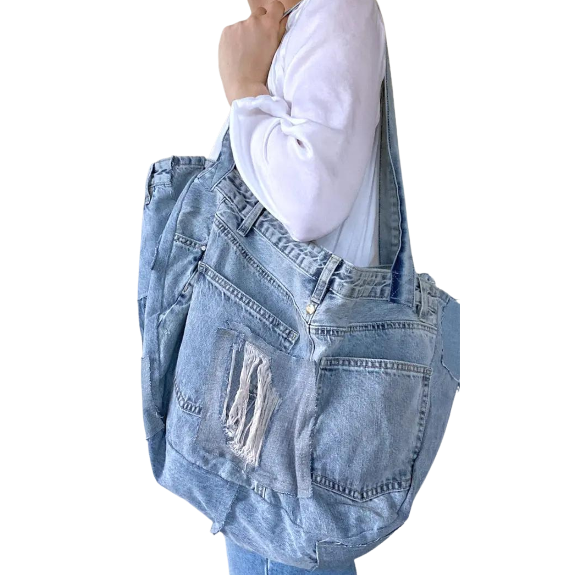 Patchwork Denim Oversized Tote Handbag