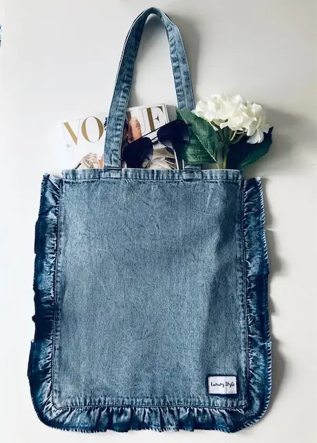 Denim Frill Cotton Tote Bag