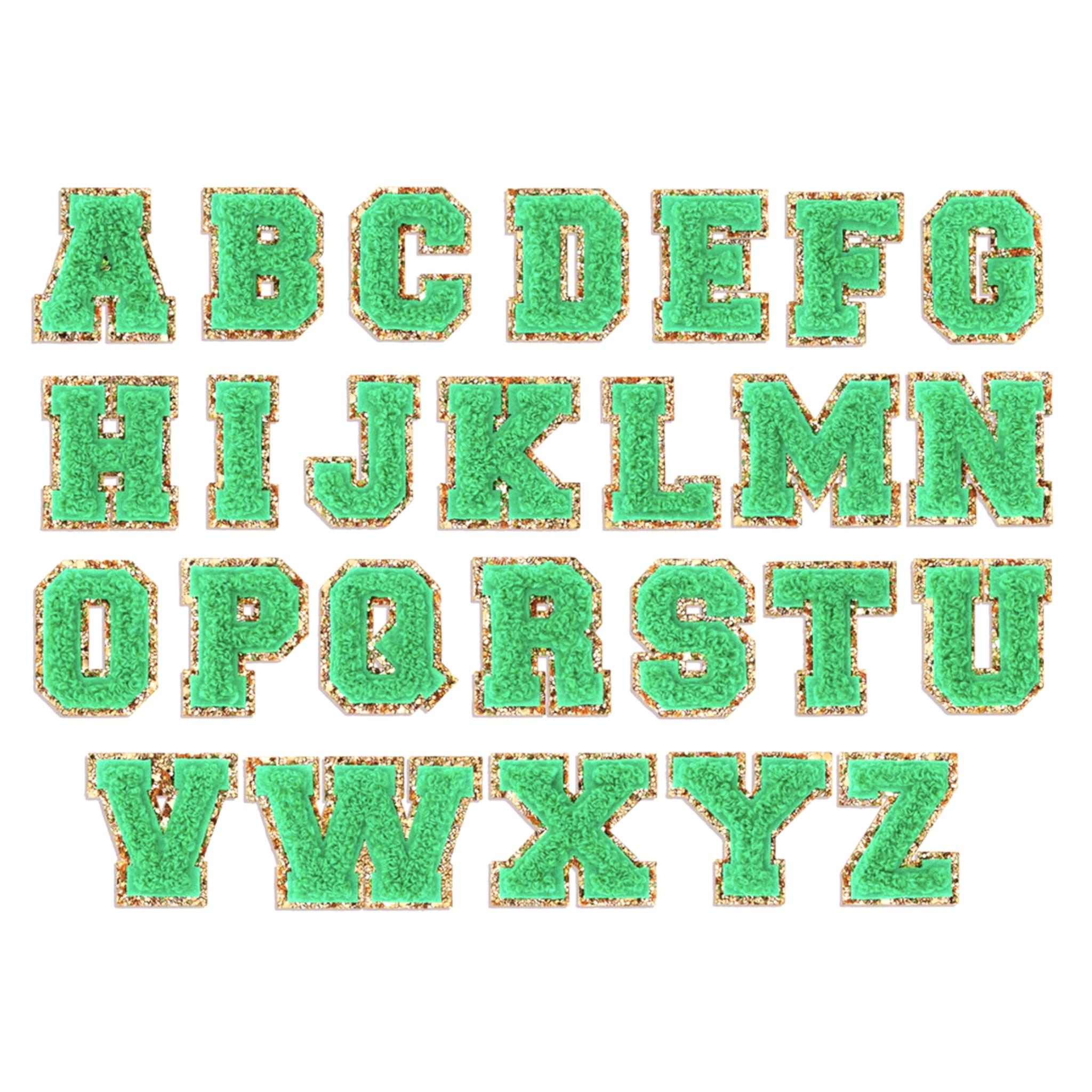 Green Glitter Varsity Initial Letter Sticker Patch - Let's Bag It 